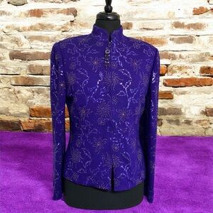 St. John Evening Cocktail Purple Paillette Sequin Jacket Blazer